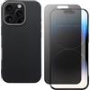 shamdspopu Cover per iPhone 15 Pro Max con Pellicola Vetro Temperato HD e Pellicola Privacy, TPU Leggero con Texture in Pelle Elegante, Duraturo (nero)