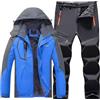 Generisch Tuta da neve da uomo, in due pezzi, da sci, da uomo, set da 2 pezzi, per attività all'aria aperta, antivento, impermeabile, traspirante, con cappuccio, giacca softshell e pantaloni da neve, Azzurro,