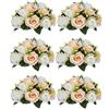 Nuptio 6 Pezzi Fiori Finti, Rose Plastica a 15 Teste con Base, Adatte per Centrotavola Matrimonio del Nostro Negozio Fioriera per Decorazioni per la Casa di San Valentino(Champagne&Bianco)