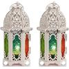 Nuptio Lanterna a 2 Candele in Stile Marocchino - Portacandele Tealight Di Piccole Dimensioni Con Pannelli in Vetro Colorato Grande Per Patio Esterni, Feste E Matrimoni, Bianco