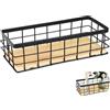 Ruikcoll Cesto metallico nero, cestino decorativo da parete in metallo, per il bagno, in metallo, base in legno rimovibile per frutta, snack e cucina, dispensa (1 pezzo)