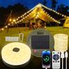 plainshe Catena luminosa da campeggio a energia solare, 10 m, ricaricabile, USB, 2000 mAh, 8 modalità di illuminazione, IP65, resistente agli spruzzi d'acqua e conservabile, portatile, per campeggio, tende