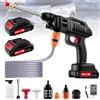 LeadGoods Rondella ad alta pressione senza fili, 21 V, 60 bar, batteria portatile ad alta pressione con 2 batterie da 2000 mA, ugello girevole 6 in 1, spruzzatore di schiuma, tubo da 5 m, per pulizia e