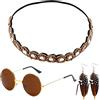 QincLing Set di 3 accessori hippie da donna, abbigliamento hippie gioielli carnevale retrò occhiali da sole rotondi boho fascia hippie orecchini piume anni '60 anni '70 costume hippie