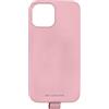 case&me cover effetto pelle per iPhone 14/13, interni in microfibra, asola per laccetto e portachiavi, rosa
