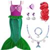 AOOWU Vestito Sirenetta Bambina, Costume da Sirenetta Con Parrucca, Ariel Bambine Sirena Con 5 Pezzi Accessori, Costumi Cosplay per Halloween, Natale, Compleanno
