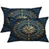 Generic Set di 2 federe per cuscini con bussola astrologica, blu notte e oro con mappa stellare, decorazione vintage con zodiaco mistico, per divano e letto, 35 x 61 cm