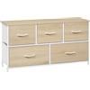 WOLTU Cassettiera Camera da Letto, Cassettiera con 5 Cassetti a 2 Livelli in Tessuto, Mobile con Cassetti Industriale, Struttura in Metallo e Legno, Rovere Chiaro+Bianco, 100x30x54cm, SSK005whe