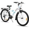 Hiland 24 pollici, mountain bike per bambini, 6 marce, doppio V Brakes con portapacchi, bicicletta per ragazzi e ragazze, bianco