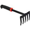Joyan Rastrello da giardino in acciaio con 5 denti - Piccolo rastrello per giardino, balcone e orto - Manico ergonomico per la cura del giardino - Larghezza di lavoro 9 cm
