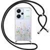 Yoedge Cover con Cordino per Xiaomi Redmi Note 13 Pro Plus 5G 6,67,Trasparente Aesthetic Disegni Fiori Custodia con Collana Tracolla Laccio Collo,Sottile TPU Silicone + PC Antiurto Protettiva Case,02