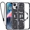 Kokio Magnetica per iPhone 14 Plus Cover Glitter,Con 2 * Vetro Temperato e 1* Cordini,Compatibile con MagSafe,Glitterata Custodia per Womem Girl,Con Protezione dell Obiettivo Fotocamera,Nero