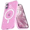 Micoden Cover magnetica per iPhone 16 Custodia glitterata Wireless Charging Shock-Proof Camera Cover Glitter Silicone TPU Soft, Trasparente
