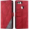 SONWO Cover per Huawei P Smart 2018 / Huawei Enjoy 7S, Flip Caso in PU Pelle Case Cover Portafoglio Custodia per Huawei P Smart 2018 / Huawei Enjoy 7S, [Kickstand] [Slot per Schede], Rosso