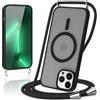 Knrlqim Magnetica Cover con Cordino per iPhone 13 Pro Max, Compatibile con Magsafe,Custodia con Laccio Collana Tracolla Corda,Traslucida Opaca Hard PC Sottile Antiurto Protettiva Case,Nero