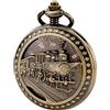 Treeweto - Antico orologio da taschino, da uomo, movimento meccanico visibile, cassa cava in bronzo, incisione effetto 3D di un treno a vapore, numeri romani