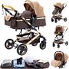 GLOKID Passeggino 3 in 1，Passeggino Canne，Trio，Con Seggiolino Accessori，Adattatori universali，Passeggino per bambini fino a 25 kg，4 ruote con ammortizzatori，navicella，grandi ruote (530 Cachi)