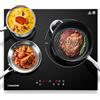 AMZCHEF Piano cottura in vetroceramica 3 fuochi,AMZCHEF Piano cottura in vetroceramica 60cm con 9 livelli di cottura, double zone Max 2400w, arrêt automatique, minuterie, verrouillage de sécurité, 5400w