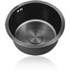 TYLAOXIAO Lavello Cucina Nero,Lavandino Cucina Piccolo 1 Vasca,Lavabo Cucina In Acciaio Inox,Lavabo Tondo con Set Di Drenaggio,Installazione Appoggio o Sottopiano (Ø 25cm)