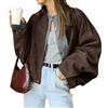 LLECDASEUI Bomber da Donna in Camoscio Finto con Cerniera Cappotto Pilota Casual Risvolto Oversize Maniche Lunghe Y2k Capispalla Cappotti (Caffè,M)