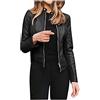 Vagbalena Giacca in Pelle a Manica Lunga da Donna Giacca con Risvolto Giacca in Finta Pelle Scamosciata Manica Lunga Cerniera Capispalla Casual Giacca Moda in Pelle di Pecora (Nero,L)