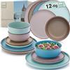 SÄNGER Bombay - Set di stoviglie da 12 pezzi, in gres porcellanato per 4 persone, 4 piatti piani, 4 piatti da dessert, 4 ciotole, set di piatti colorati | Value Collection