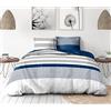 HOME LINGE PASSION Parure copripiumino 240 x 260 cm - 3 pezzi - morbido percalle di cotone - federa + federe - bianco e blu inchiostro - modello La Courtisane