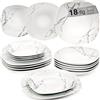 SÄNGER | Servizio da tavola Bilgola marmo bianco, set da 18 pezzi per 6 persone con piatti da zuppa, dessert e piano in porcellana, set di piatti, piatti, rettangolari | Collezione Premium