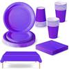 COSORO 69 Pezzi Set Stoviglie per Feste Viola,Piatti Tazze Asciugamani di Carta Tovaglia Plastica Stoviglie Monouso Biodegradabili,Decorazione Desktop per Feste di Compleanno,Picnic,Baby Shower