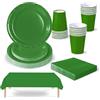 COSORO 69 Pezzi Set Stoviglie per Feste Verde,Piatti Tazze Asciugamani di Carta Tovaglia Plastica Stoviglie Monouso Biodegradabili,Decorazione Desktop per Feste di Compleanno,Picnic,Baby Shower