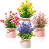 LEIMEND 4 Pezzi Fiori Artificiali Piantine Finte Decorative con Vasetto Fiori Finti Per Decorazioni Per Decorazioni Per la Casa la Scrivania L'ufficio Il Giardino E Il Patio