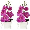 XIZHI Confezione da 2 orchidee artificiali con vaso, 25,4 cm, bonsai, fiori di seta, orchidea farfalla, con vaso, per matrimoni, ufficio, casa, centrotavola per interni (viola)
