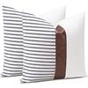 JOTOM Set di 2 federe per cuscino in ecopelle patchwork a righe, 45 x 45 cm, per divano, soggiorno, letto, decorazione per la casa, 45 x 45 cm, colore caffè a righe