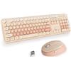SbocKeeb Tastiera e Mouse Senza fili,Americana QWERTY Cute Tastiera Wireless con Tastierino Numerico,2.4 GHz Retro Macchina Da Scrivere Full-size with Tasti Rotondi(Gradient Beige)