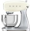 Smeg, Impastatrice Planetaria SMF02CREU, 10 Velocità, Smooth Start, Ciotola da 4,8 L, Sicurezza Blocco Motore, Frusta Filo, Frusta Piatta, Gancio e Coperchio Versatore in Dotazione, 800W, Panna