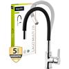 AquaSu 'aquaSu® 795913 Lago Multi 2.0, rubinetto da cucina, ugello per il risparmio dell'acqua, posizione dell'acqua fredda, rubinetto per lavello in cromo nero, beccuccio modellabile e orientabile,