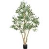 VEVOR 180 cm Albero di Ulivo Artificiale con Vaso Nero, Albero Finto Alto con Tronco in Legno Naturale e Foglie e Frutti Verdi Realistici, Pianta Artificiale da Interno per Casa, Ufficio, Soggiorno