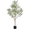 VEVOR 150 cm Albero di Ulivo Artificiale con Vaso Nero, Albero Finto Alto con Tronco in Legno Naturale e Foglie e Frutti Verdi Realistici, Pianta Artificiale da Interno per Casa, Ufficio, Soggiorno