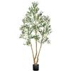 VEVOR Albero Artificiale da Interno da 2134 mm con Vaso Nero, Albero di Ulivo Artificiale con Tronco in Legno Naturale e Foglie e Frutti Verdi Realistiche, per Casa, Soggiorno, Decorazione d'Angolo