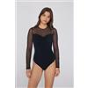 Tezenis Body Manica Lunga Microfibra E Tulle Donna Nero