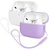 Mocarheri - Custodia protettiva in silicone per AirPods Pro 2 (2022), ultra sottile, morbida pelle frontale, LED frontale, 2 pezzi (viola + bianco)