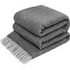 LYHome Coperta in Lana Merinos - Copriletto Plaid per Letto Divano, Singolo Una Piazza e Mezza Matrimoniale, Coperte Per Invernale Estiva Morbida Calda e Grande 140x200cm, Grigio - Bianco Zig Zag