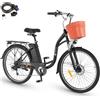 DYU Bicicletta Elettrica, 26 Bici Elettrica per Adulti, 12,5 Ah 36V Batteria Rimovibile, Motore 250W, Shimano 7 Velocità, Autonomia di 65 km E-bike con cestino, Freno a Disco, Uomo e Donna Nero