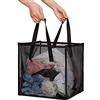 HONOMA Cesto portabiancheria con manici, portatile e pieghevole, cesto in rete per vestiti sporchi, pieghevole, per riporre il bucato, camera dei bambini, dormitorio o viaggi (nero, monostrato)