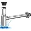 WANDGU Sifone in acciaio inossidabile: sifone universale per lavabo e lavabo, sifone per bottiglie in 1 1/4 con manicotto in gomma e istruzioni, sifone per lavandino con apertura di pulizia,