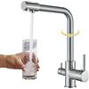 llffssdg Rubinetto da cucina a 3 vie, in acciaio inox, con doccetta estraibile, miscelatore monocomando e girevole a 360° e rubinetto per lavello da incasso/doppio lavello, spazzolato