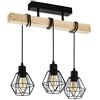 EGLO Lampada da soffitto Townshend 5, plafoniera vintage a tre punti luce, plafoniera dal design industriale, lampada a sospensione retrò in acciaio e legno, nero, marrone, E27