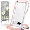 Coiwxmoi Cover per Google Pixel 7a con Cordino 6,1,Trasparente Custodia con Laccio Tracolla Corda Catena Cinghia,Ultra Morbido Silicone TPU Antiurto Case per Google Pixel 7a, Oro Rosa