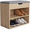 MAKA change your life quality MAKA Scarpiera Cassapanca Ingresso con Seduta, Panchetta da Ingresso con Cuscino Imbottito L60xP30xA48 cm, Capacità Seduta 100 Kg, 3 Scomparti a Scaffale, Legno Resistente (Rovere A)