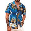 APTRO Uomo Camicia Hawaiana Camicia Estiva Maniche Corte Fiori Taglie Forti Aloha Stampato Foglia Blu M200 S
